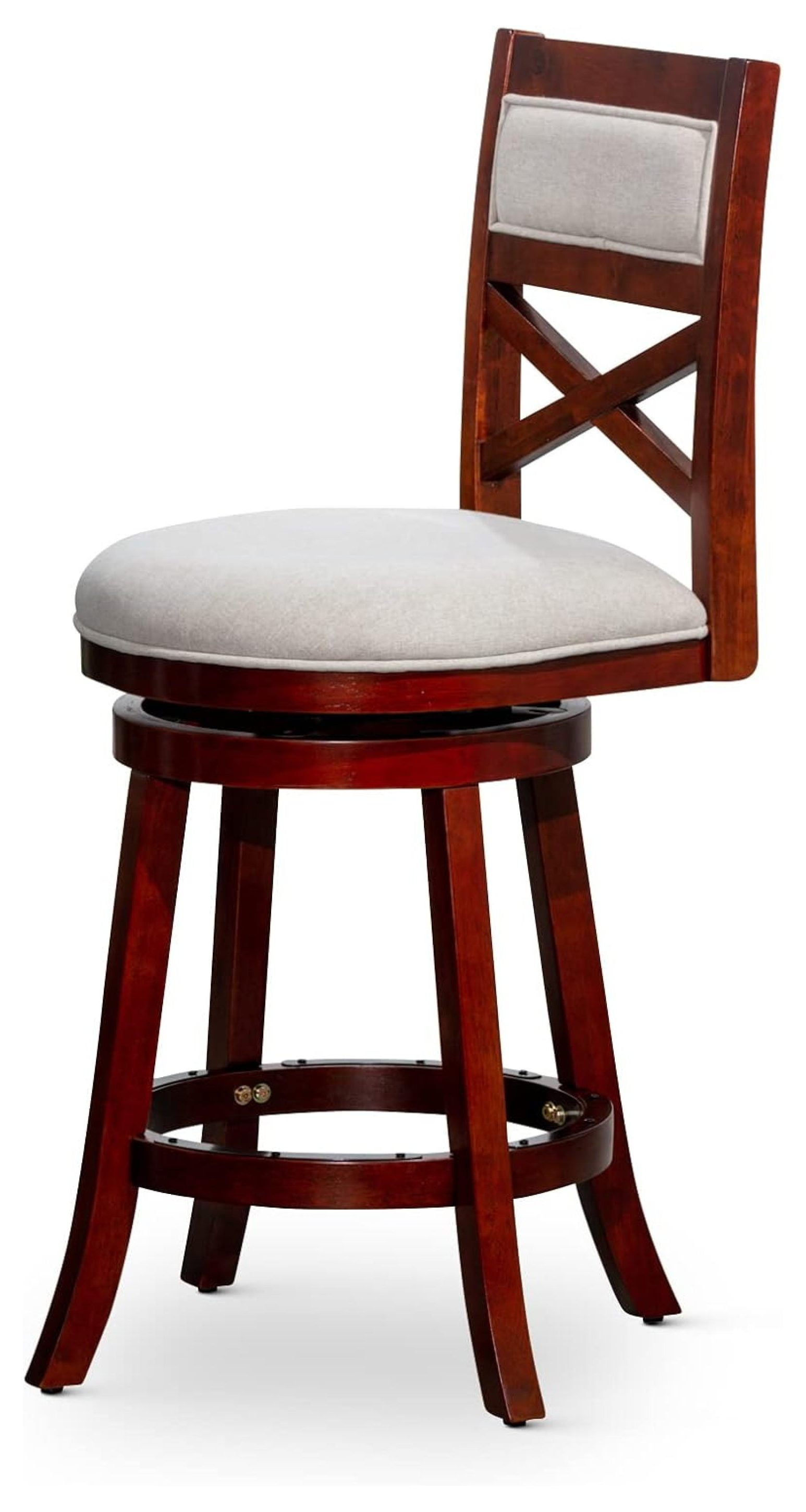 Cherry Wood 24" Swivel Counter Stool with Beige Fabric Seat