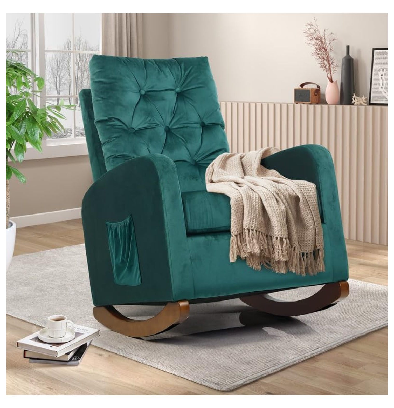 Killeryuki Indoor Rocking Chair with High Back & Side Pocket