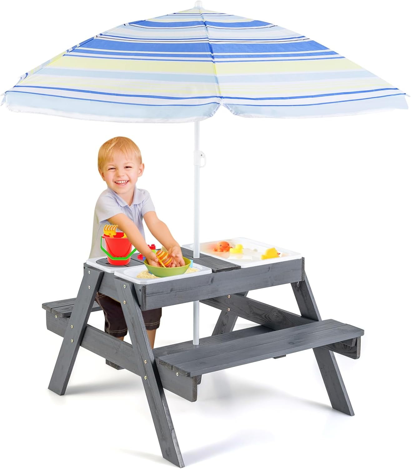 Killeryuki Kids Picnic Table with Sensory Bins, 4 in 1 Sand and Water ...