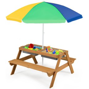 Ktaxon Wood Kids Picnic Set, Outdoor Child Furniture Set with Umbrella ...