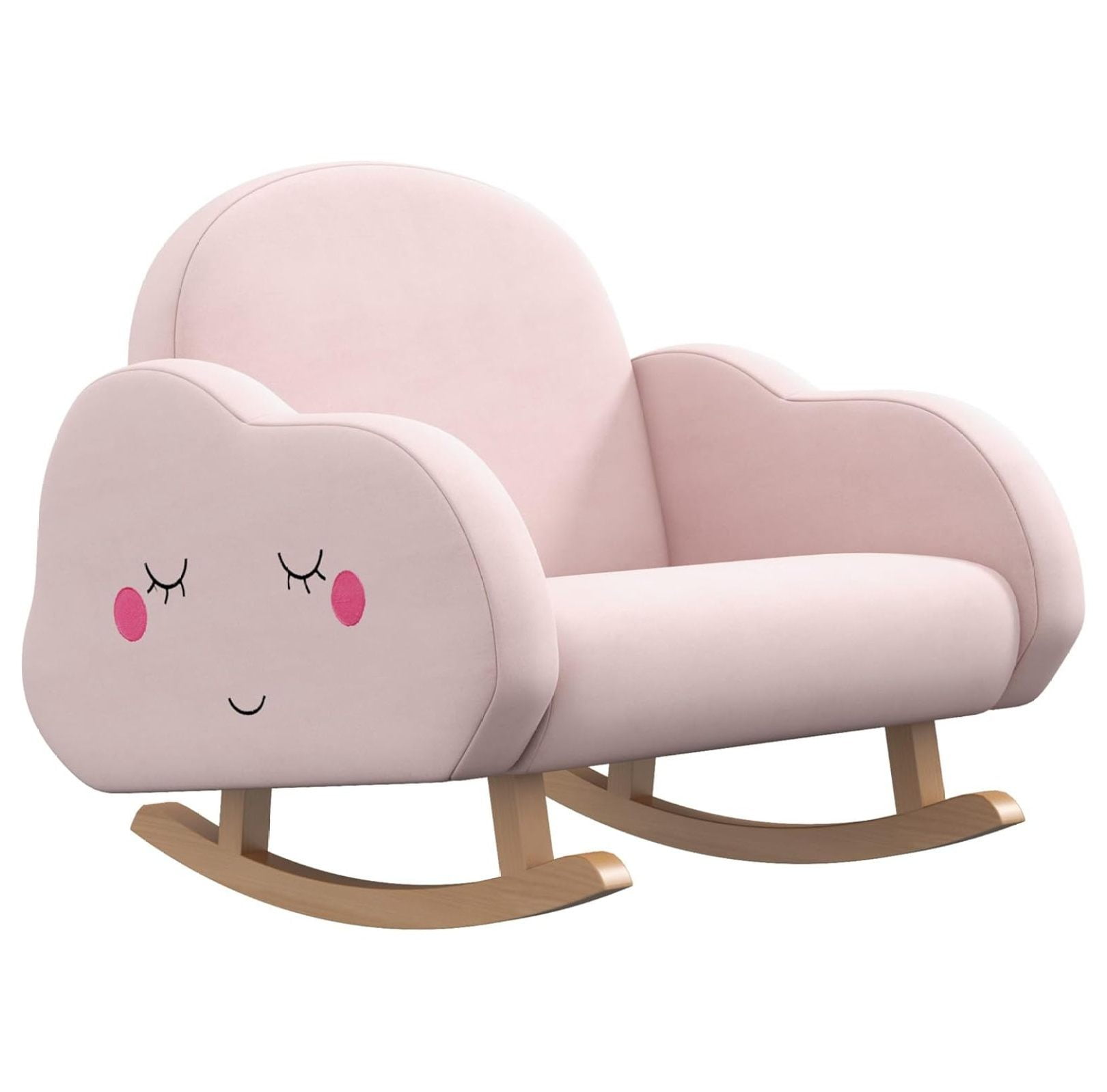 Pink Cloud Shaped Velvet Kids Rocking Chair with Solid Wood Legs