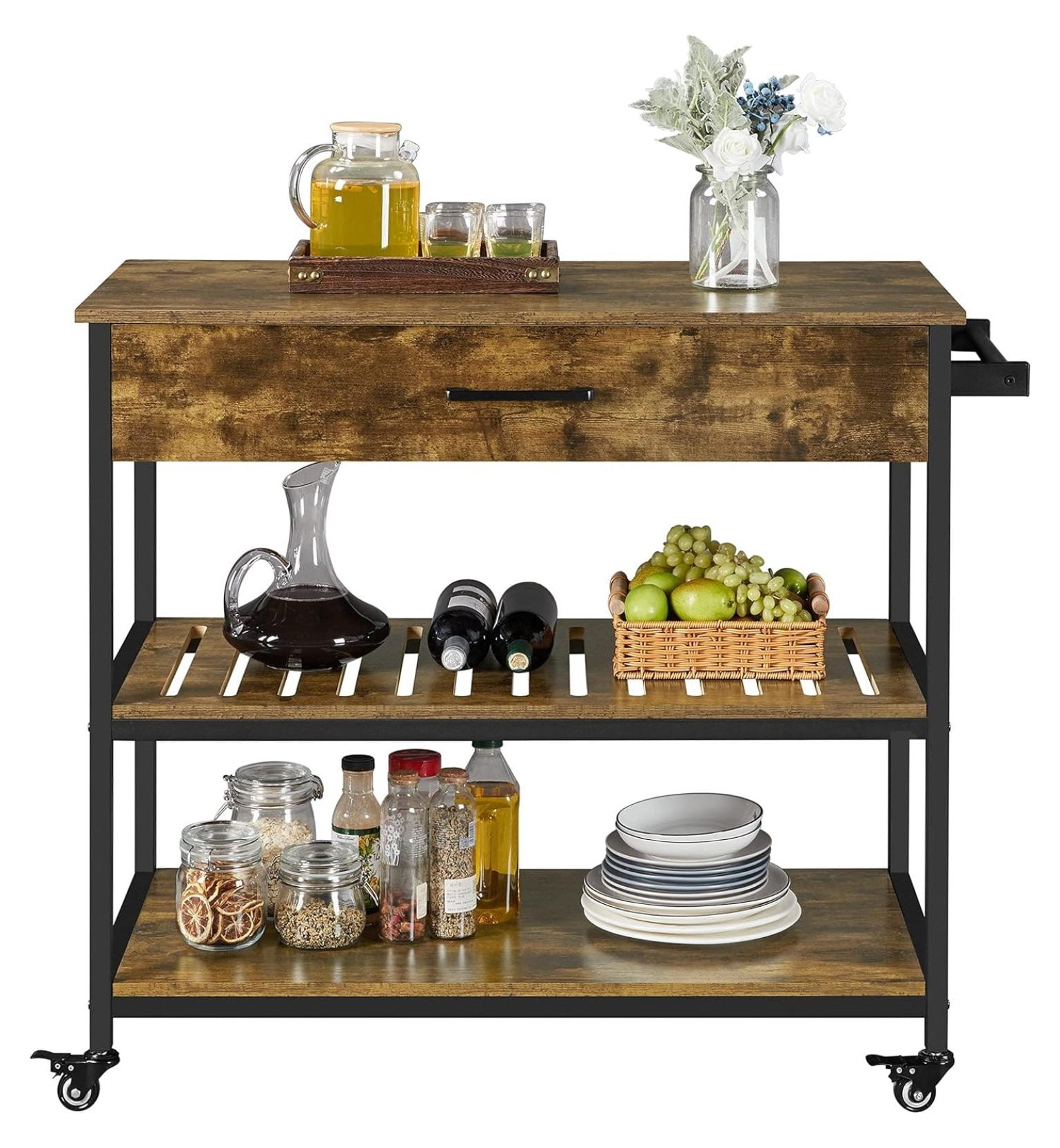 Killeryuki Kitchen Island on Wheels with Storage Drawer, 3-Tier Rolling Kitchen Cart with ...