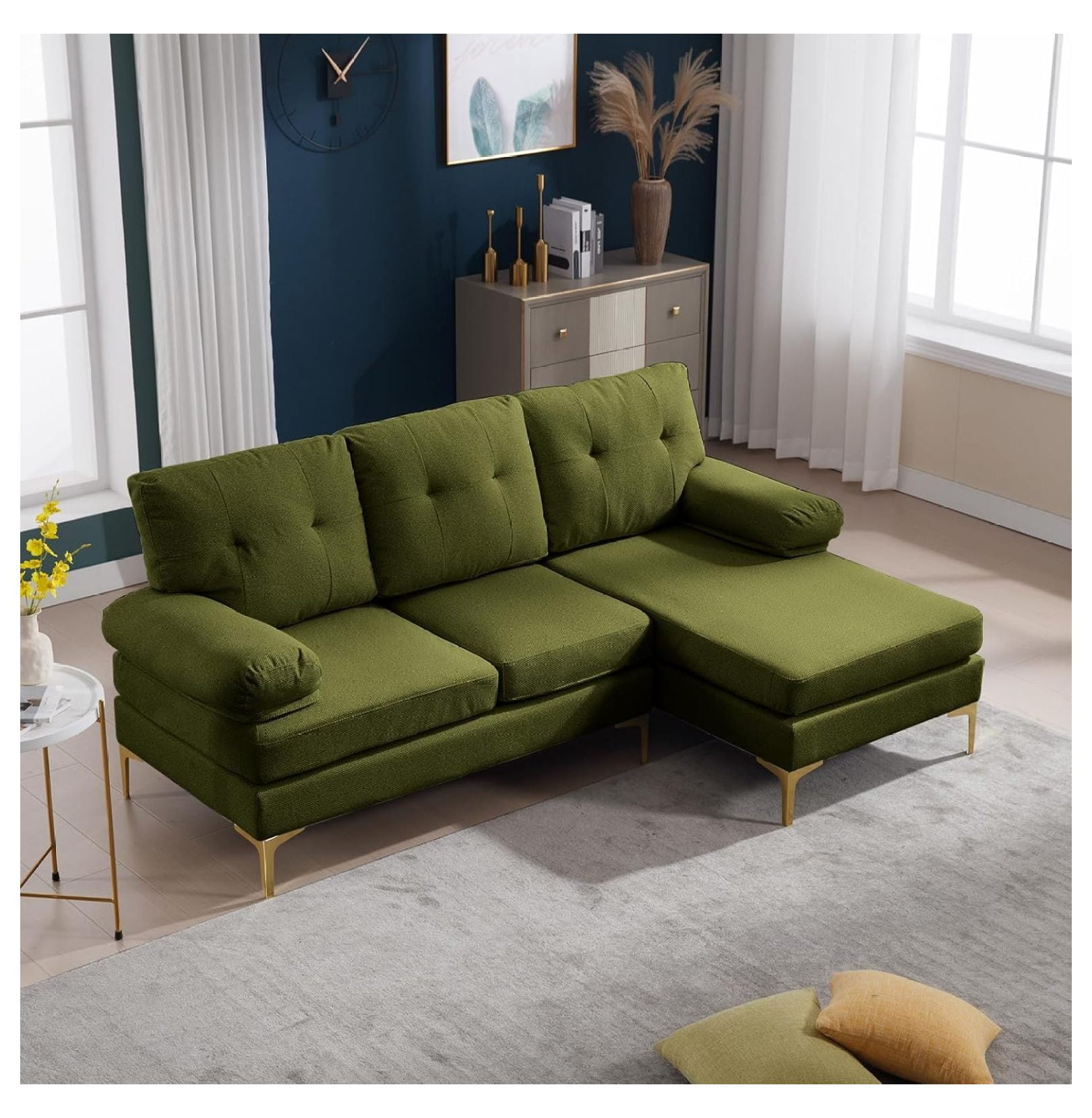 Killeryuki L Shaped Sectional Couch, 3 Seat LShaped Sofa, Convertible