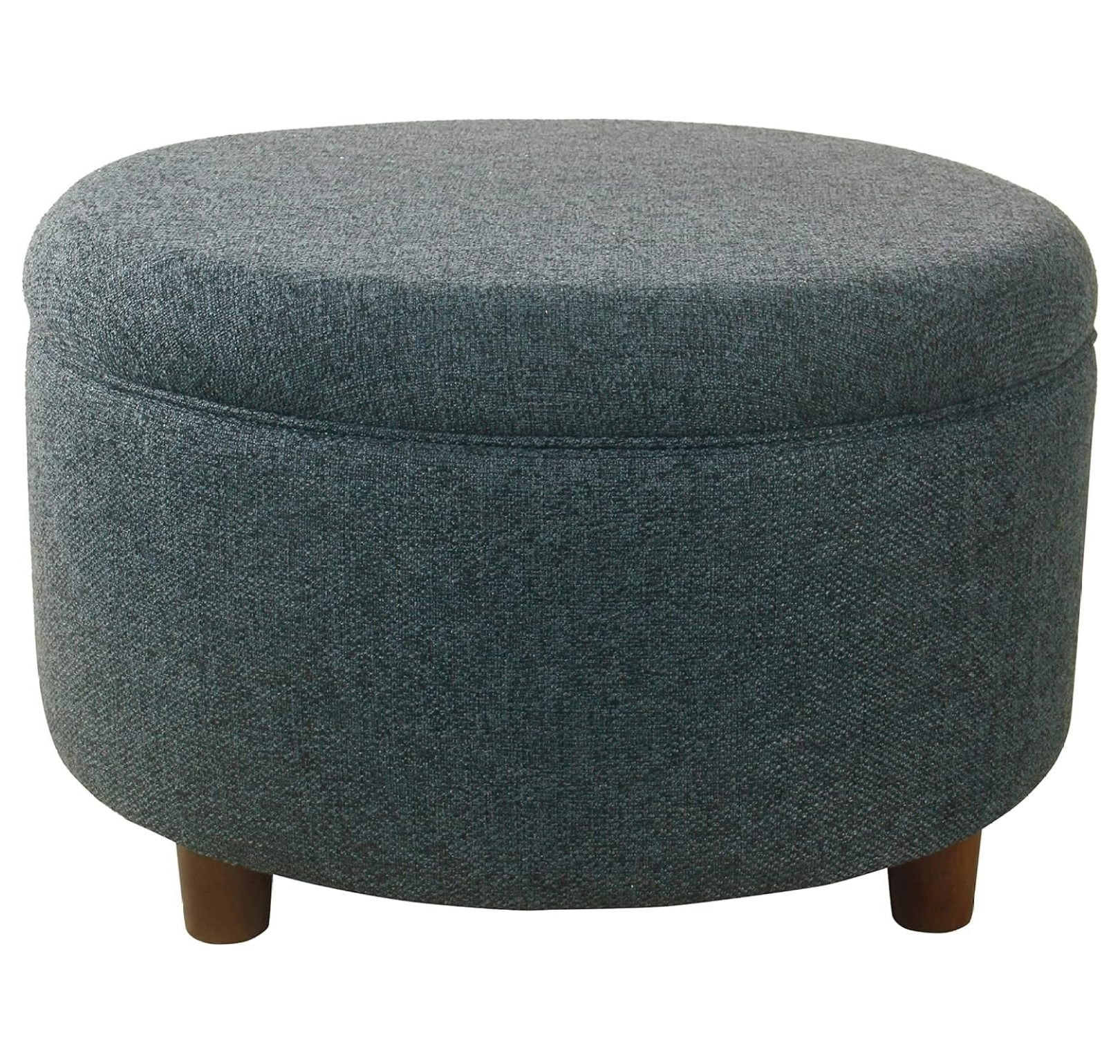 Modern Textured Navy Woven Fabric Large Round Storage Ottoman