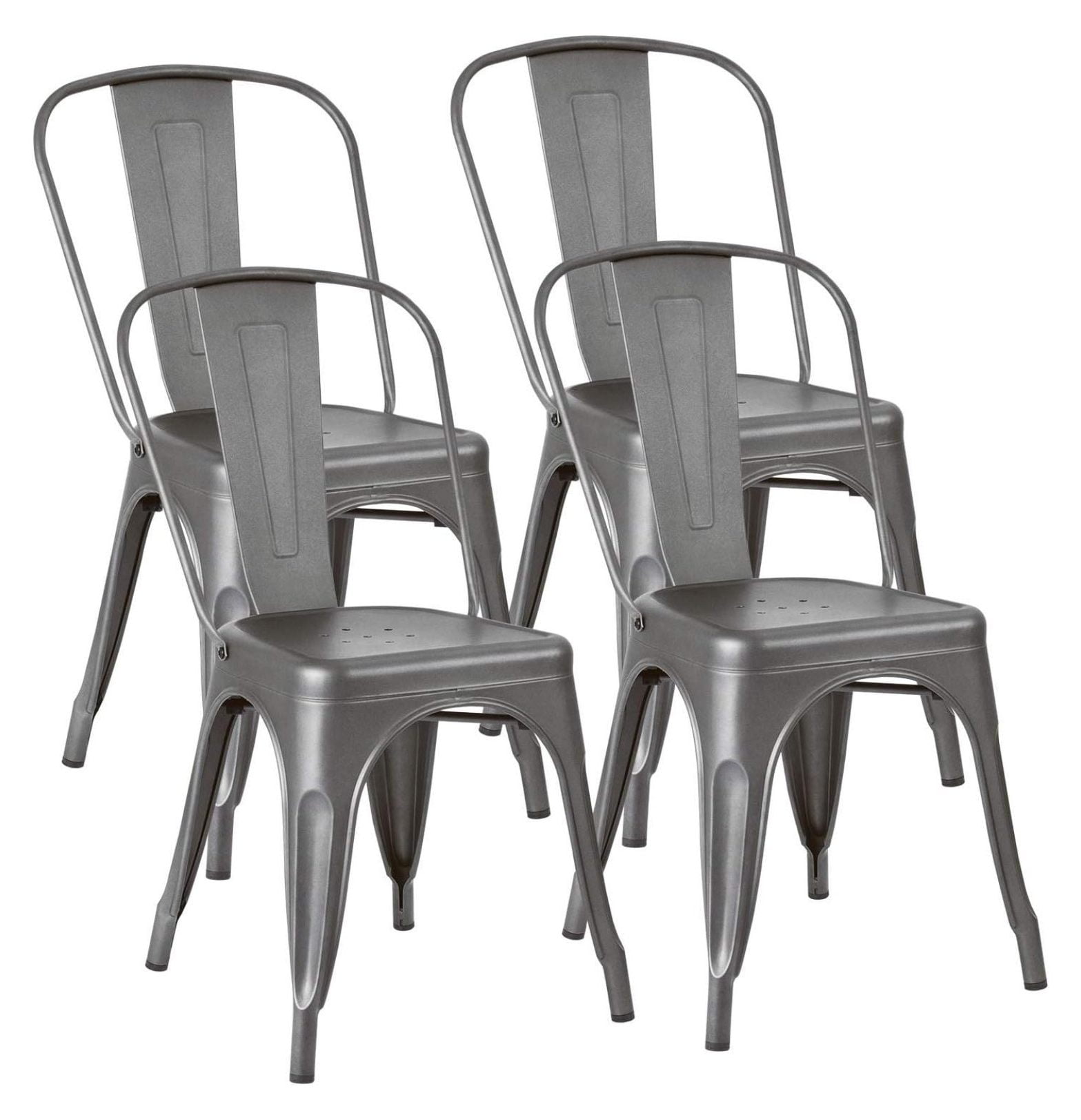 Gray Metal Stackable Industrial Dining Chairs Set of 4