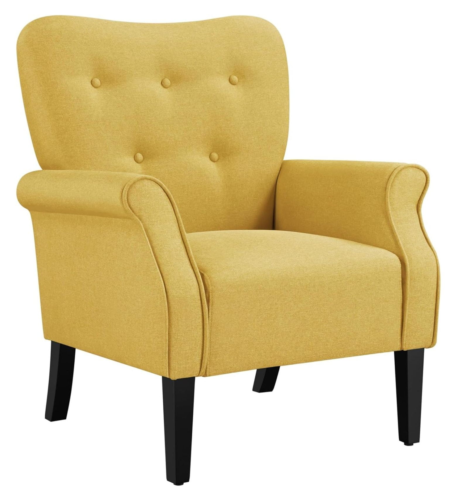 Yellow Faux Leather Mid-Century Modern Accent Chair with Wood Legs