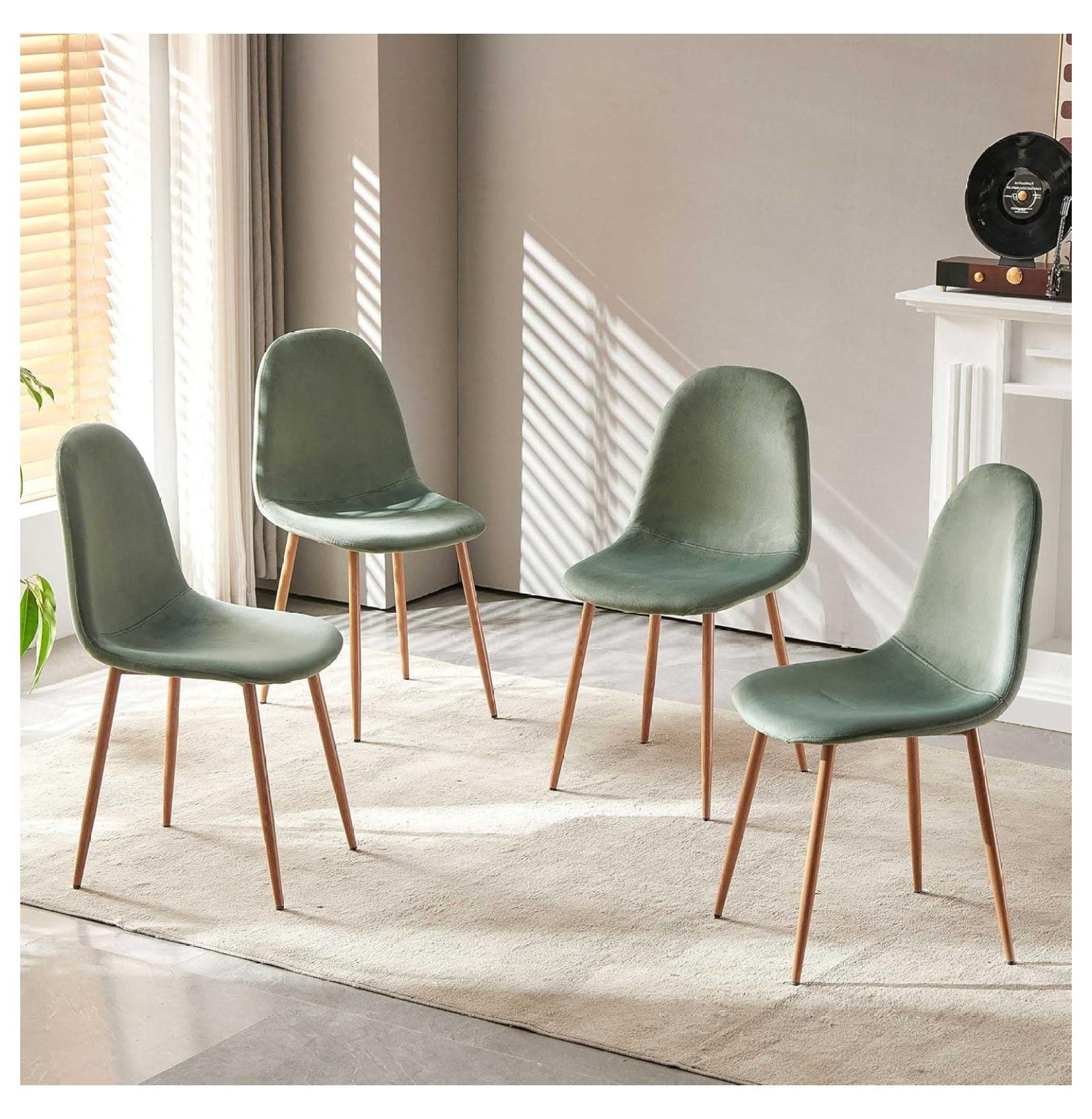 Green Velvet Upholstered Side Chairs with Metal Legs, Set of 4