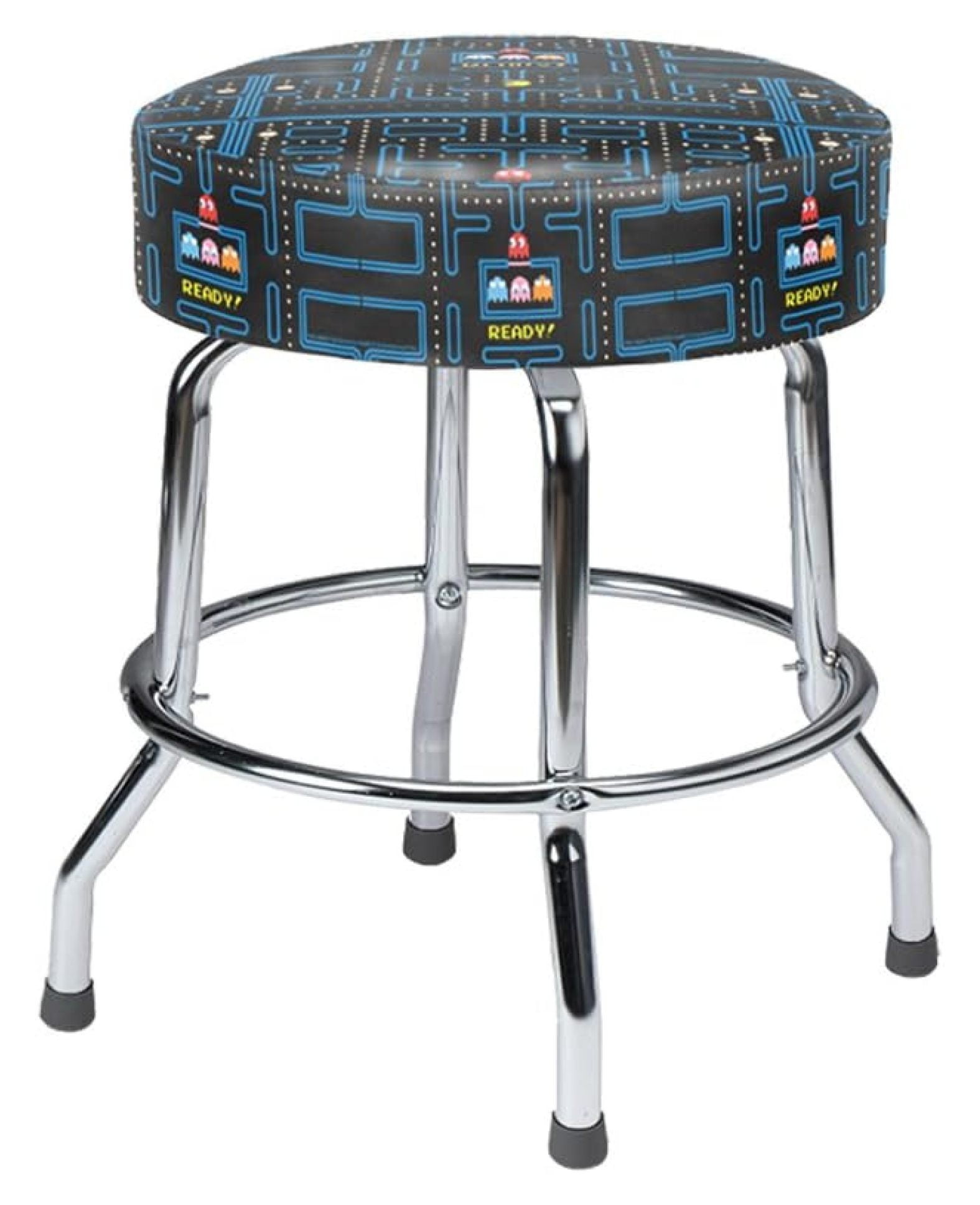 19" Black and Chrome Swivel Pac-Man Arcade Bar Stool