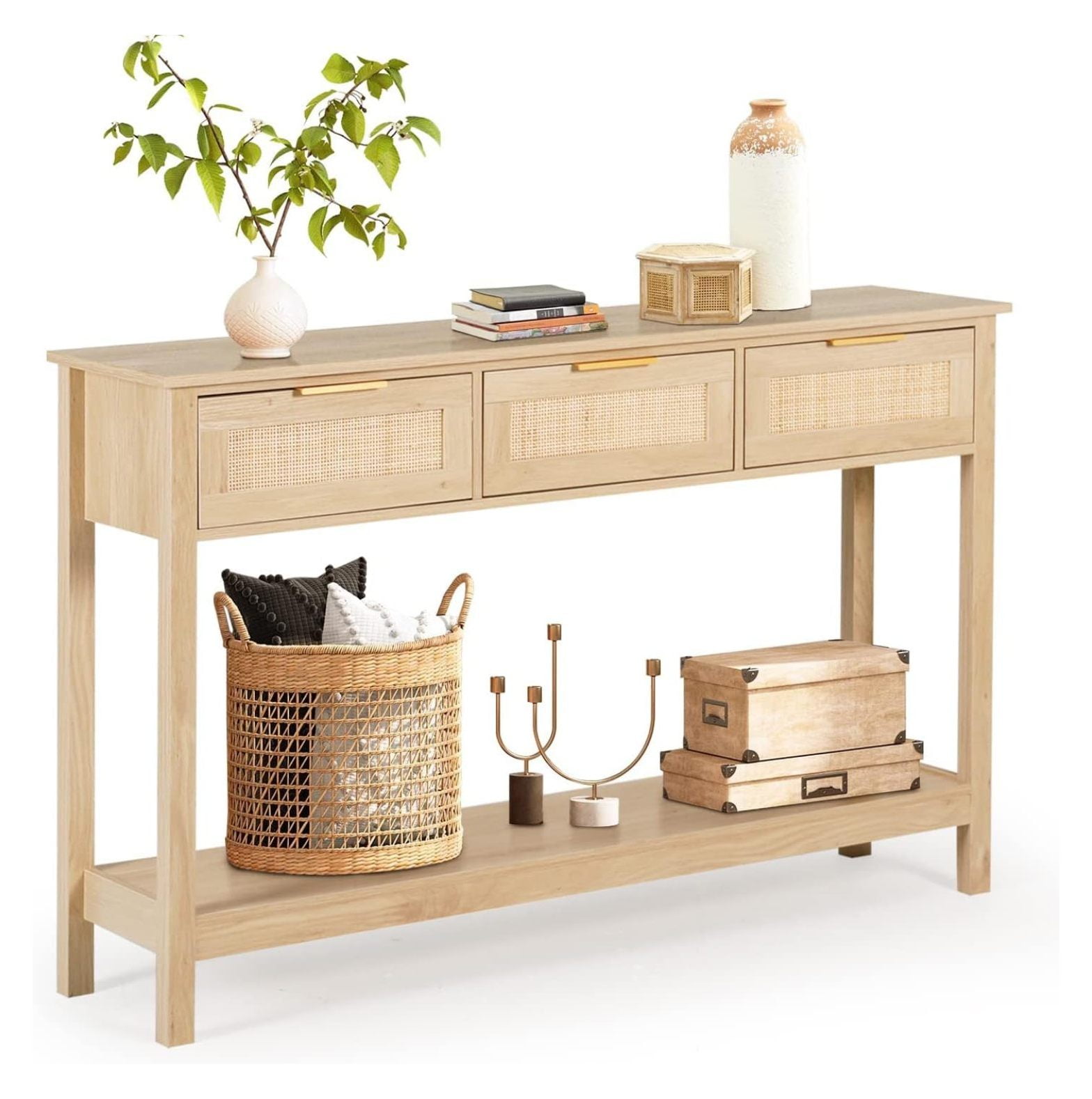 Killeryuki Rattan Console Table Boho Entryway Table Narrow Long Sofa ...