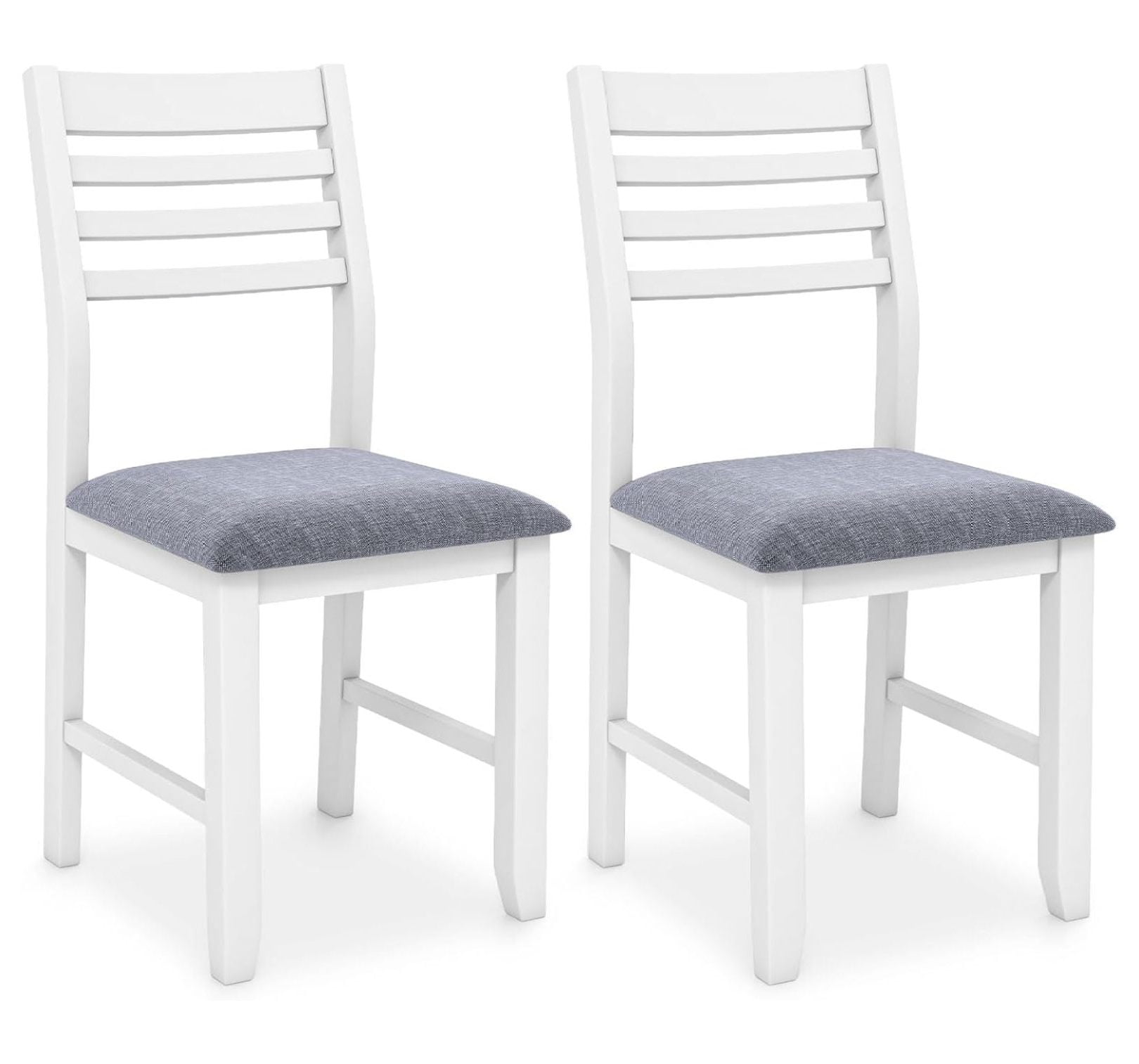 White Rubber Wood Ladderback Side Chairs with Gray Upholstered Seat