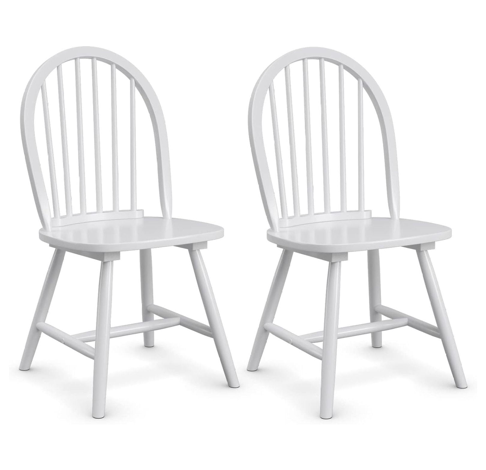 Set of 2 White Wooden Windsor Side Chairs with Slat Back