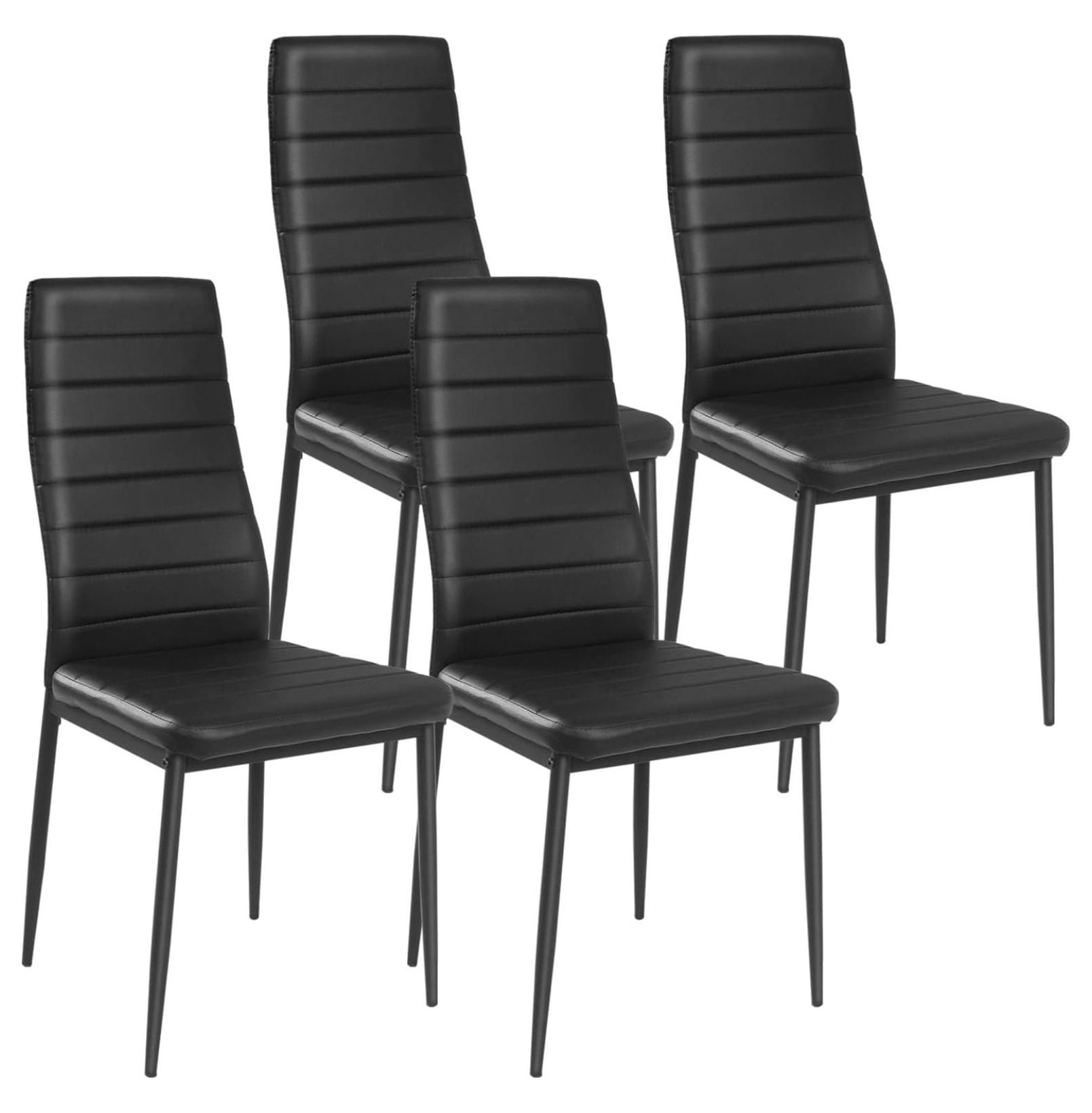 Black High Back Upholstered Leather Dining Chairs with Metal Legs, Set of 4