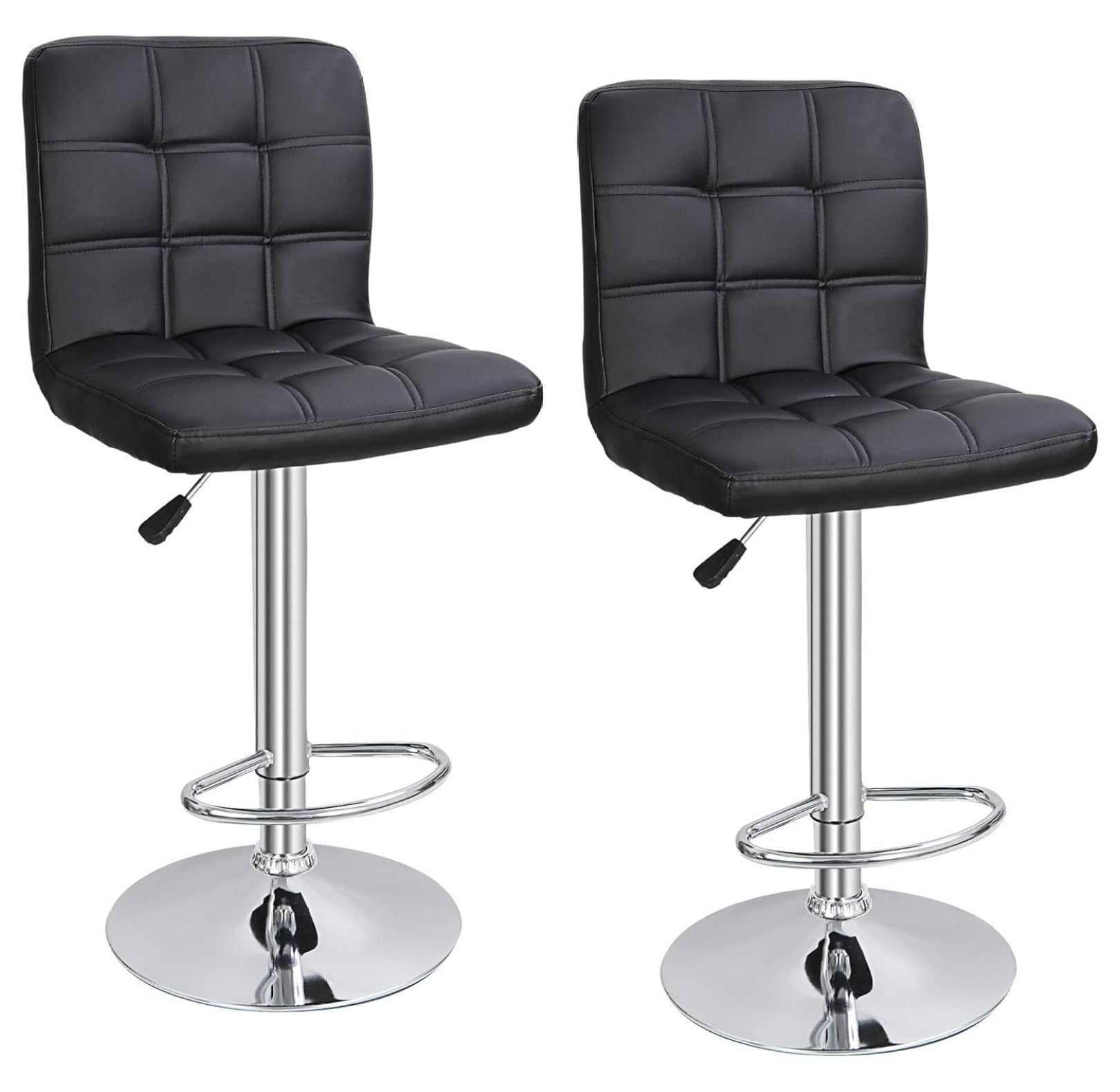 Black Adjustable Swivel Barstools with Faux Leather Upholstery, Set of 2