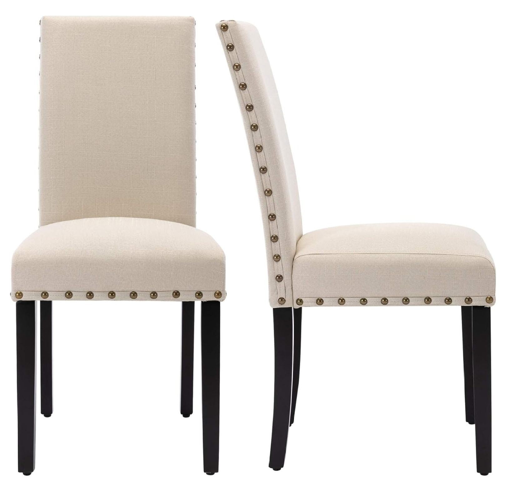 Light Sage Linen Upholstered Parsons Side Chair Set with Wood Legs