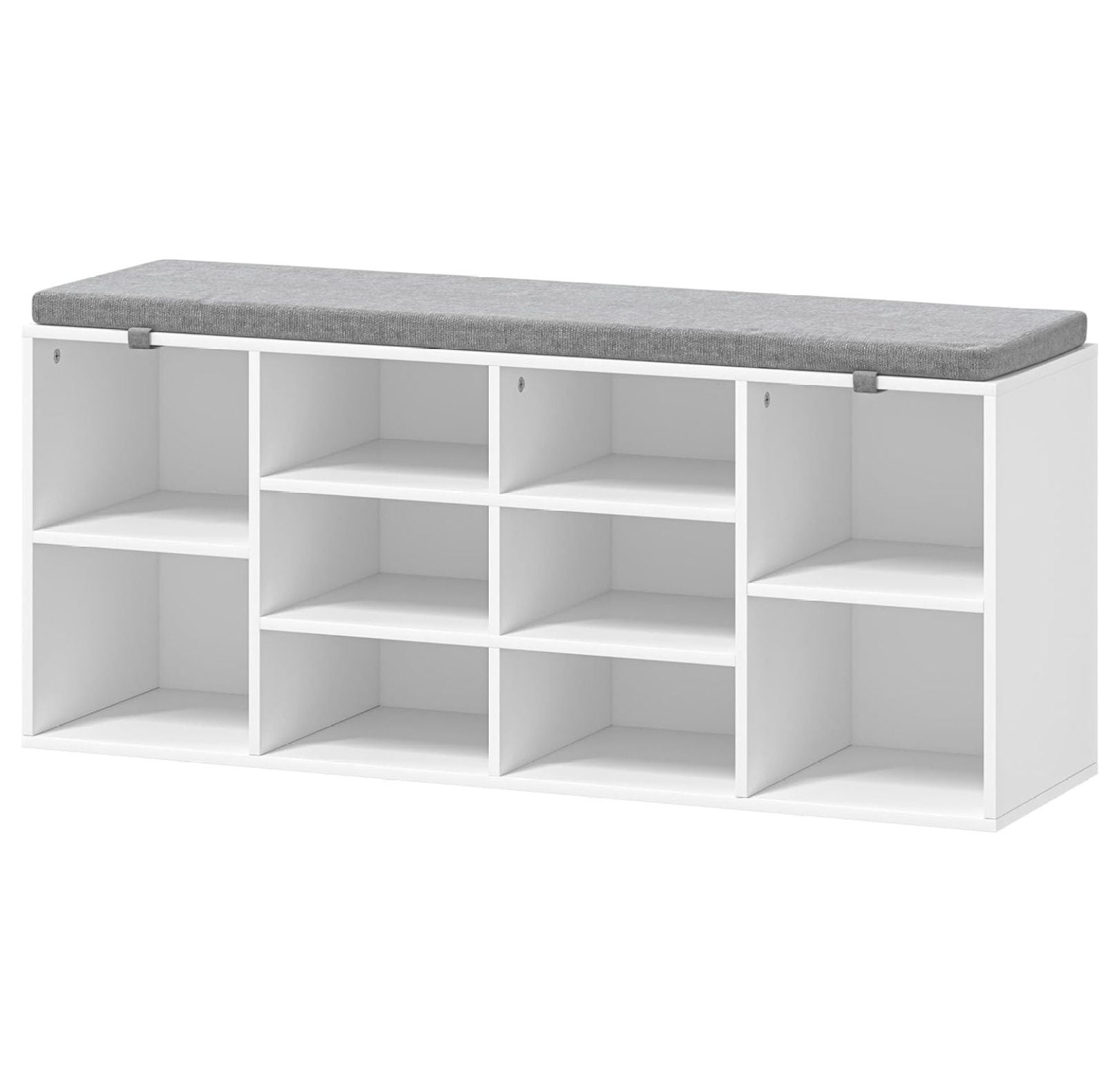 White 10-Cubby Shoe Storage Bench with Cushion Seat