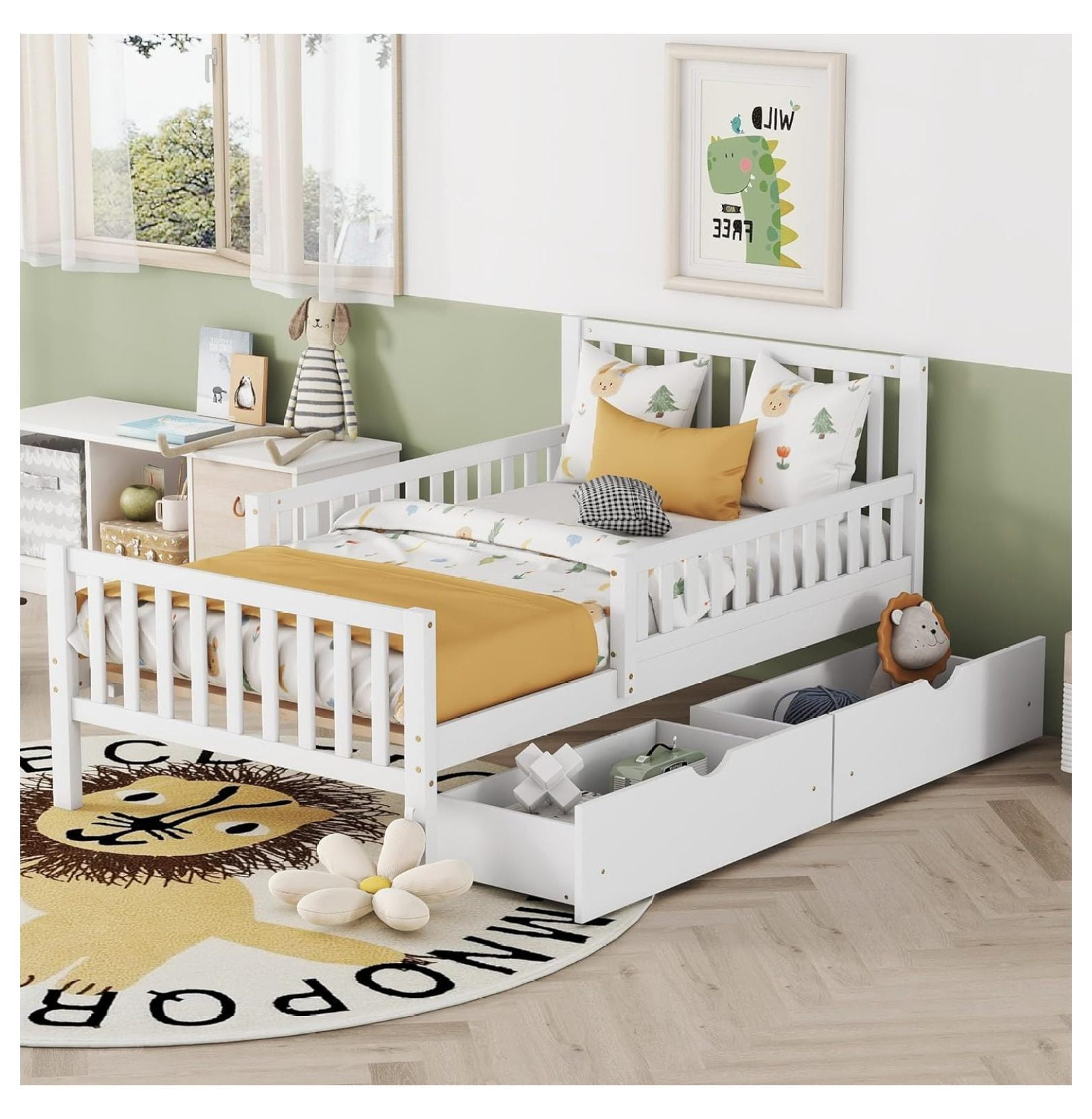 Killeryuki Size Bed Frame with 2 Storage Drawers, Wood Platform