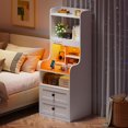 thumbnail image 1 of Killeryuki Tall Nightstand With Charging Station and LED Lights - White With 2 Drawers and Shelves, USB Ports and Outlets - Large Farmhouse Bedroom Night Stand, 1 of 10