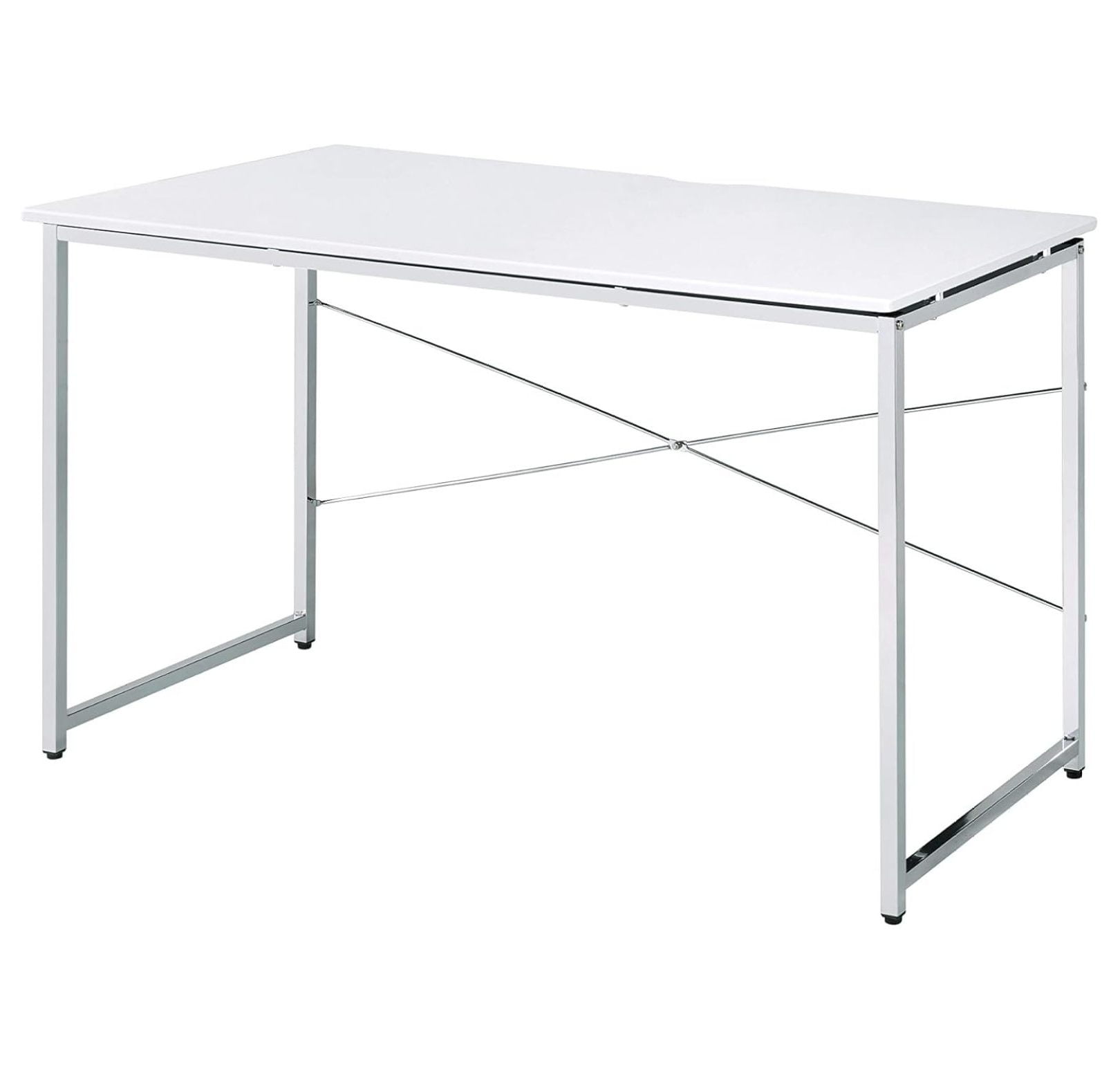 White and Chrome 47" Modern Writing Desk with Drawer