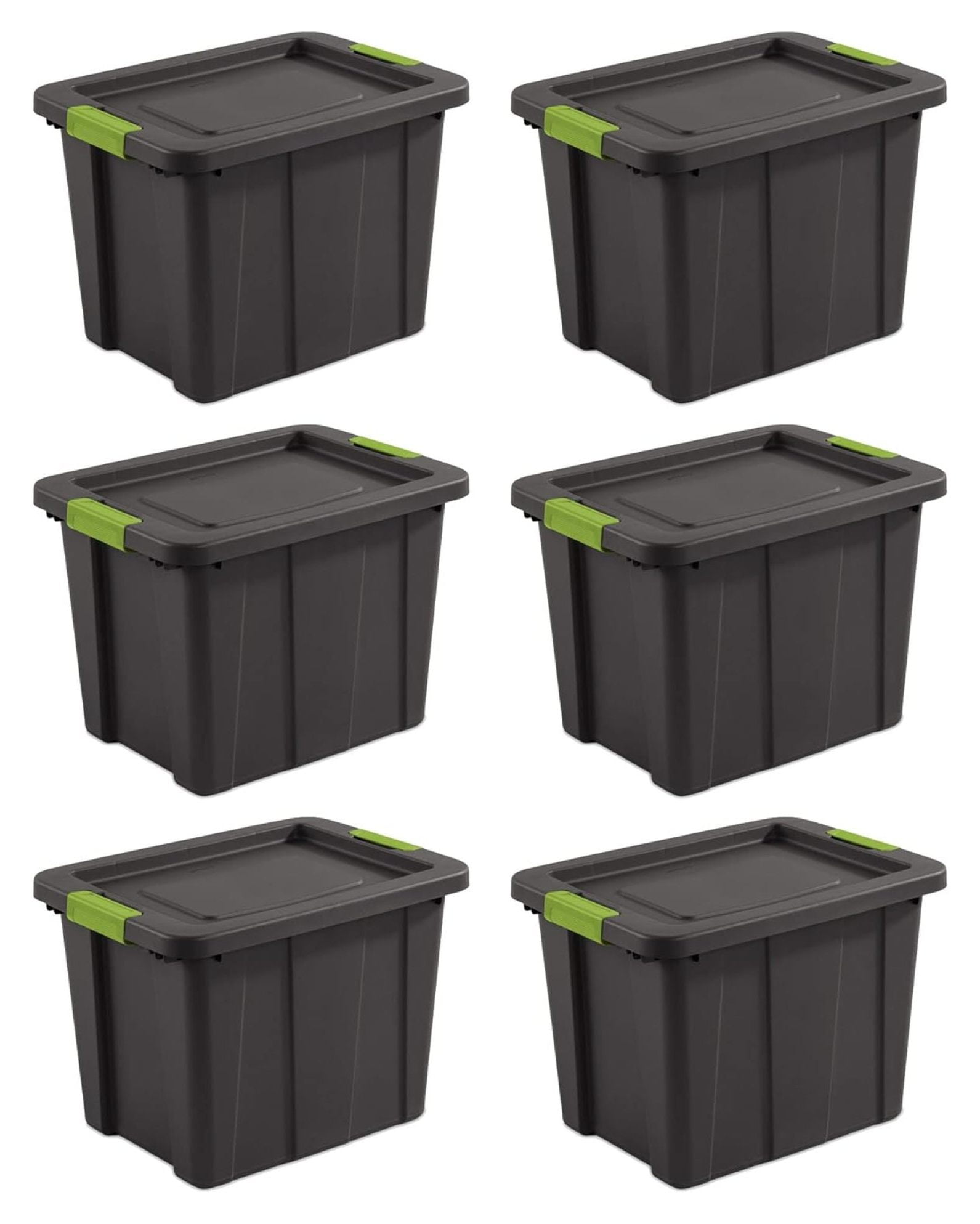Tuff1 30-Gallon Stackable Black Plastic Storage Tote with Green Latches