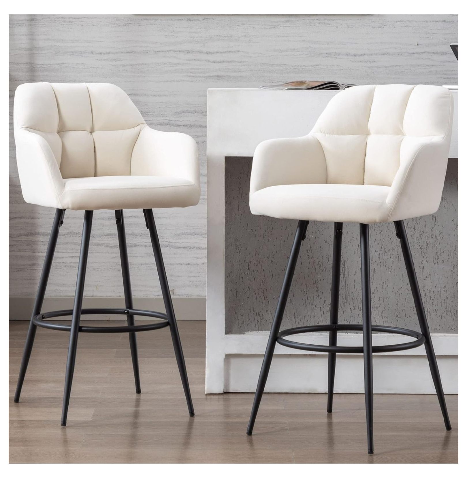 Killeryuki Velvet Bar Height Bar Stools with Square Tufted Back, 30