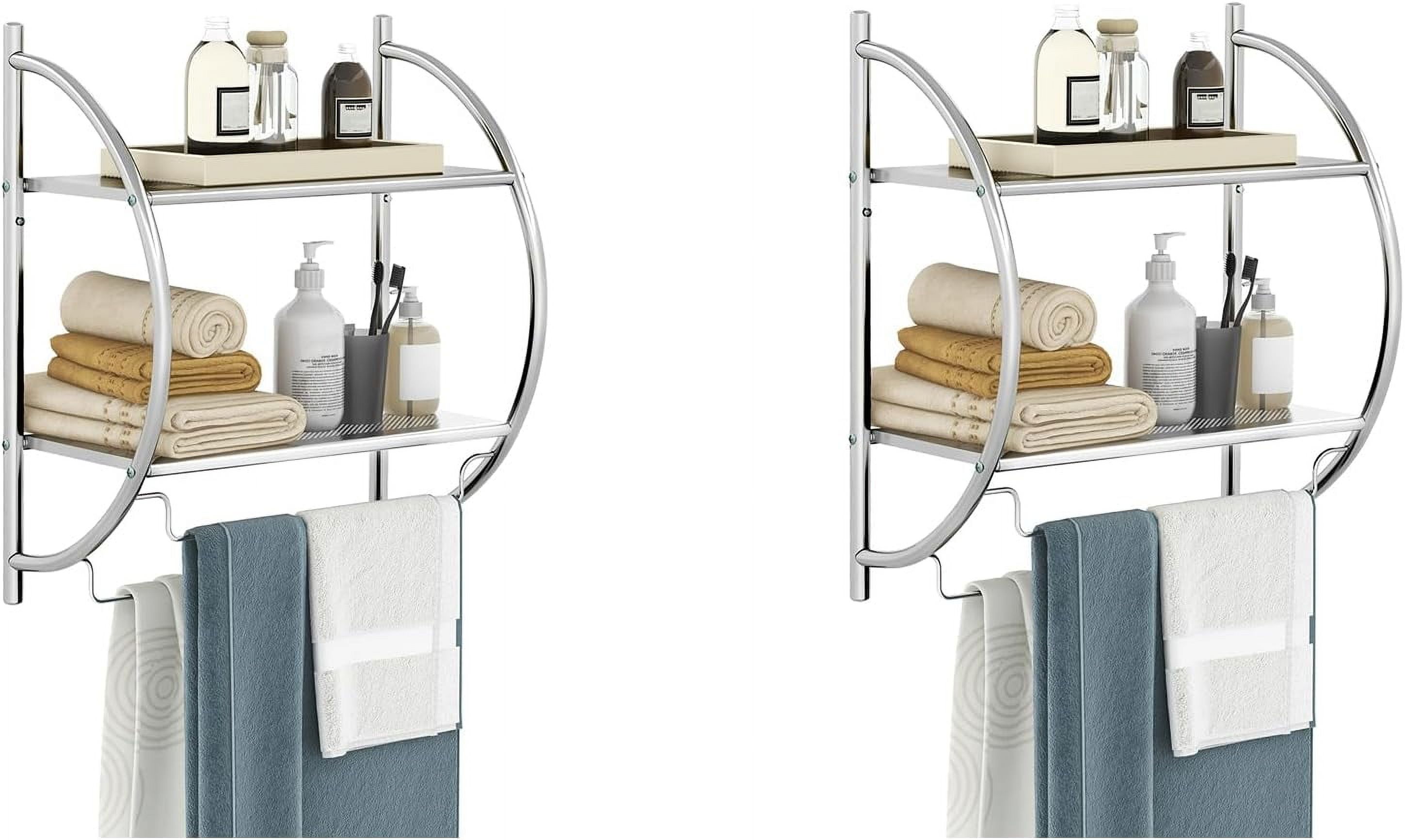 Killeryuki Wall Mounted Bathroom Shelf Set of 2, 2-Tier Chrome Towel ...