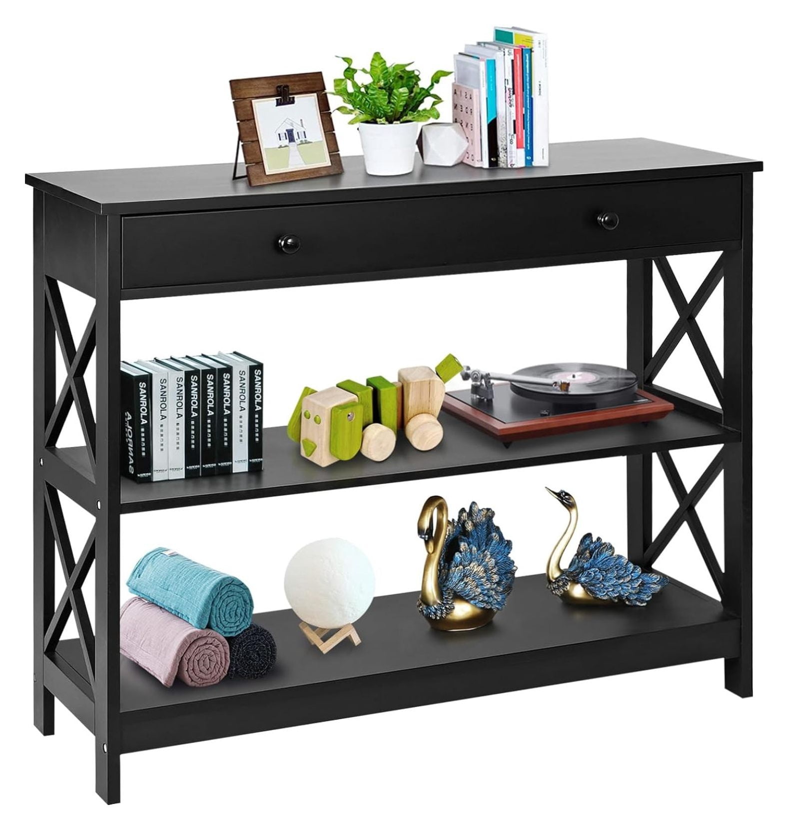 Killeryuki Wood Console Table 3 Tier Sofa Table with Drawer and Storage ...