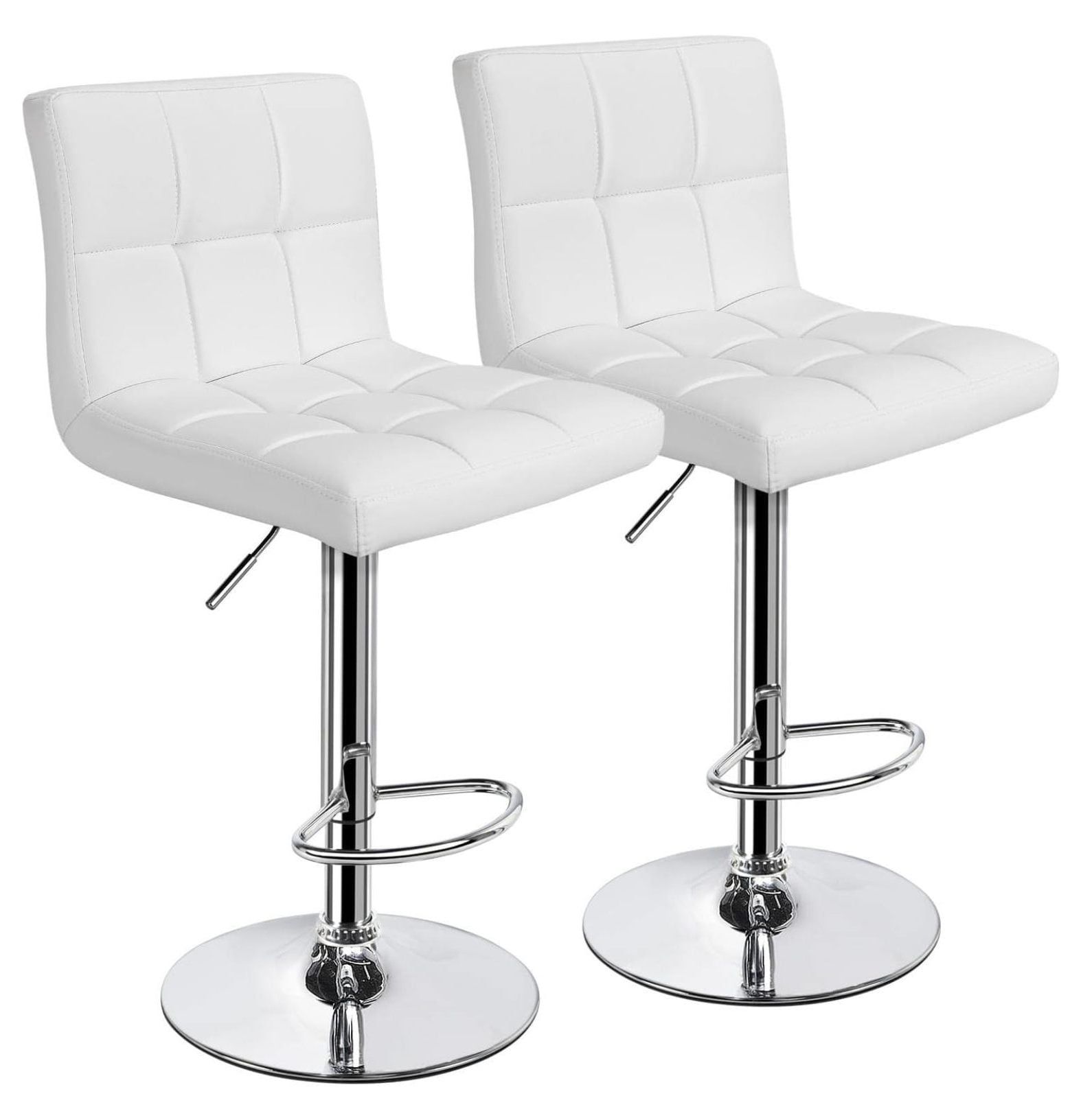 White Adjustable Swivel Metal and Leather Bar Stools Set