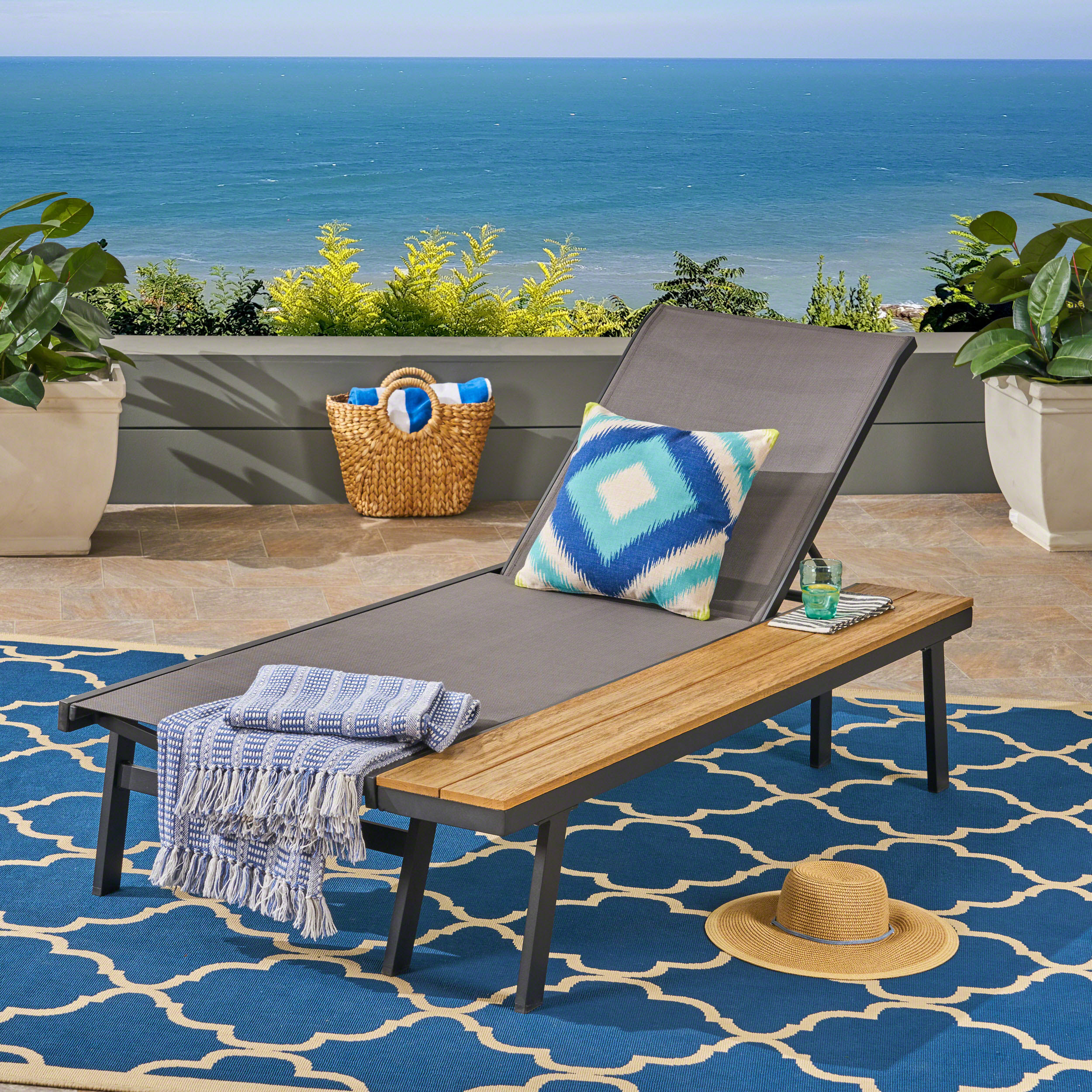 Killian Outdoor Mesh and Aluminum Chaise Lounge with Side Table, Gray - image 1 of 7