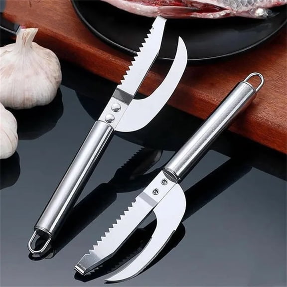 Killing Fish 2-Piece Stainless Steel 3-in-1 Fish Scaler Knife Tool Kit Sawtooth Descaler for Cutting and Scraping(Sliver) Rkxzt