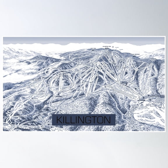 Killington Mountain Winter Trail Map Poster UNFRAMED PAPER POSTER, Home Decor