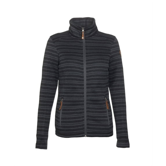 Killtec Women's Rakel Knitted Fleece Full Zip Cardigan, Dark Grey Stripe \ Grey Stripe,4 - US