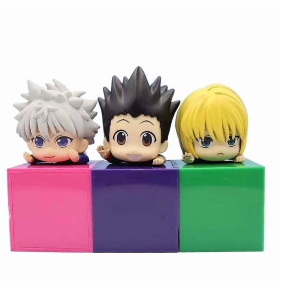 Killua Figure, Gon Freecss Figure, Kurapika Figure, Lying Q Version 3pc Anime Figures 10cm/3.9inch PVC