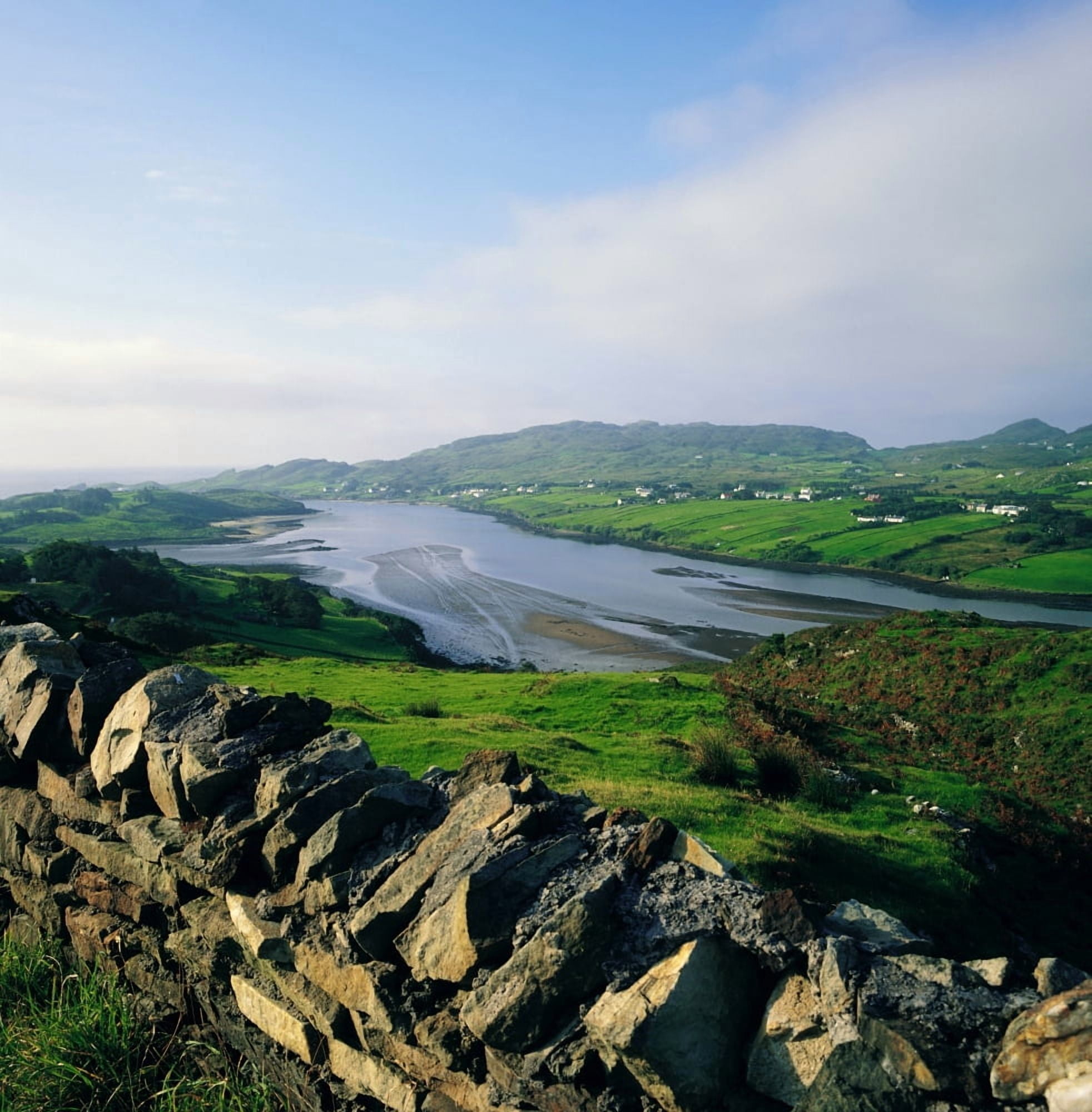 Killybegs Co Donegal Ireland Stone Wall With Landscape And Town Below Canvas Art - The Irish Image Collection Design Pics (24 x 24)