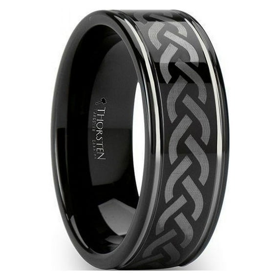 Kilmore Black Tungsten Carbide Ring With Celtic Pattern