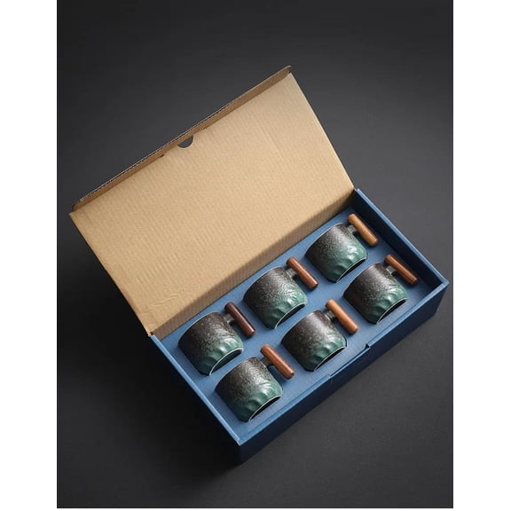 Kiln Altered Glaze Ceramic Mug Wooden Handle Tea Cup Teaware Creative Italian Handmade Coffee Cups Porcelain Small Gift Mugs