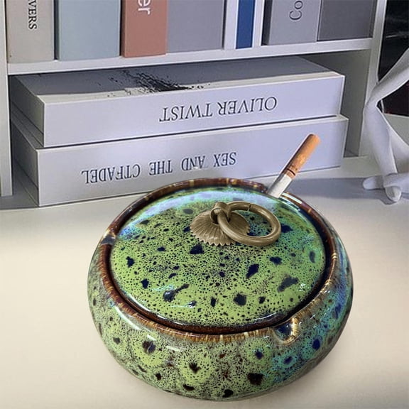Kiln-Changed Glaze Creative Nordic Style Ceramic Ashtray Home Simple and Stylish with Lid Windproof Ceramic Trend Ashtray B B Ceramics (1X Ceramic Ashtray)