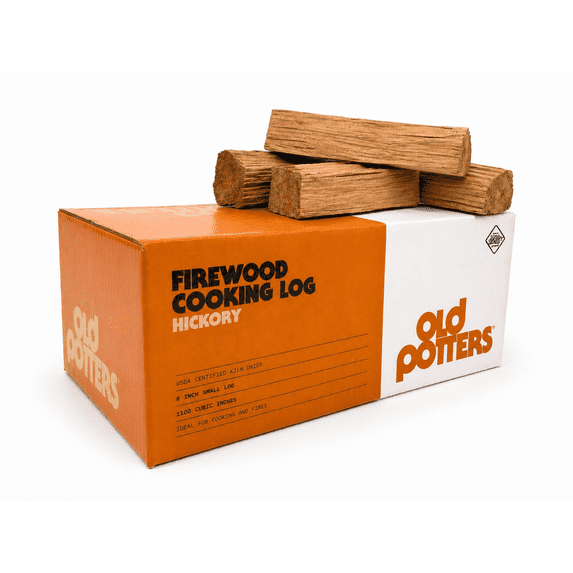 Kiln-Dried Hickory Firewood – 1100 Cu. In. (16–18 Logs, 8"x2.5") –Cooking Wood, Ideal for Solo Stoves, Grilling, Smoking, and Firepits.