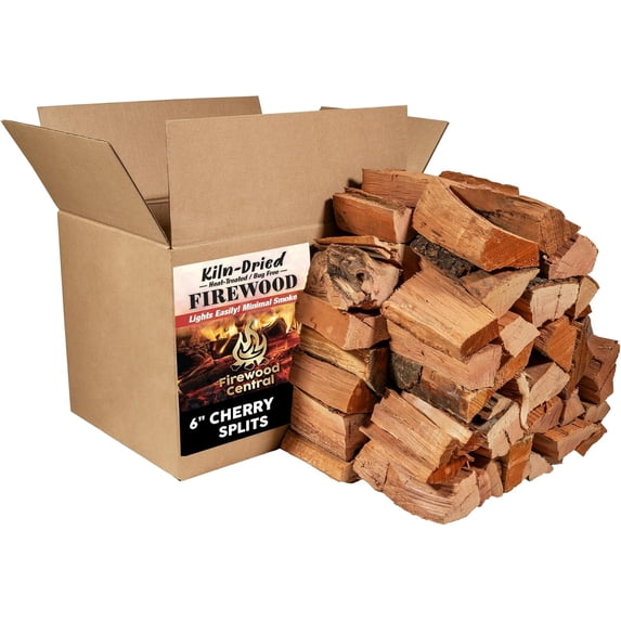 Kiln-Dried PA Cherry – 6” Splits (Approx. 42 lb) – Sweet Smoking Wood for Pizza Ovens, Grilling, Smoking, BBQ, Stoves & Fire Pits – Sweet Fruity Flavor, USA-Sourced