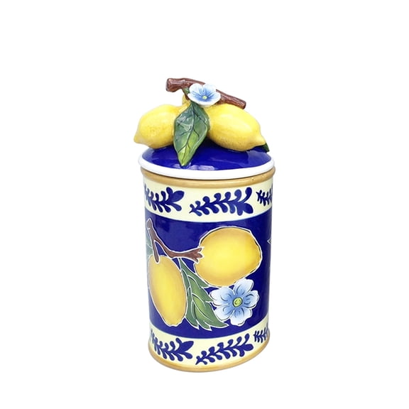 Kiln Fired Clay Lemon Canister  Hand Casted & Hand Painted  Heavy Duty & Ceramic Storage  Perfect for Cookies, Dog Treats, Candy, Flour or Sugar  Fruit Themed Decoration (Small)