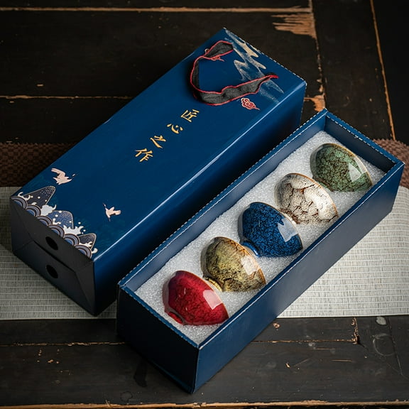 Kiln Transformation Five Elements Cup Tea Set - Ceramic Kung Fu Tea Cup, Home Master Cup, Tea Tasting Cup, Light Luxury Tea Bowl Gift Box (Set of 5 pieces)