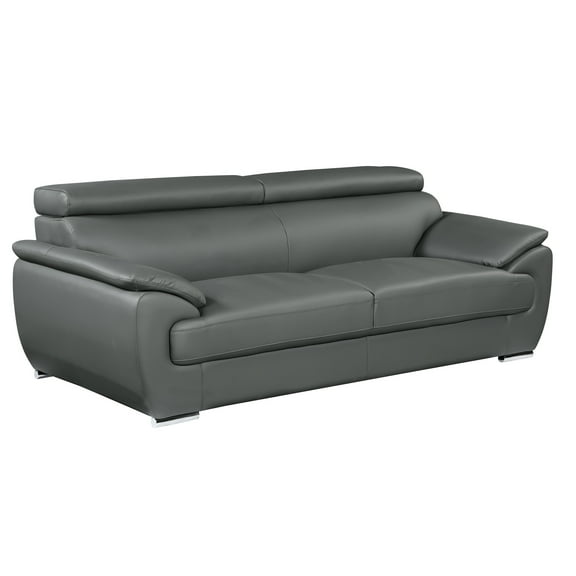 Kiln-dried Hardwood Frame Genuine Leather Couch In Gray With 3-layer High Foam Cushioning, Stainless Steel Legs, Solid Brazilian Wood And