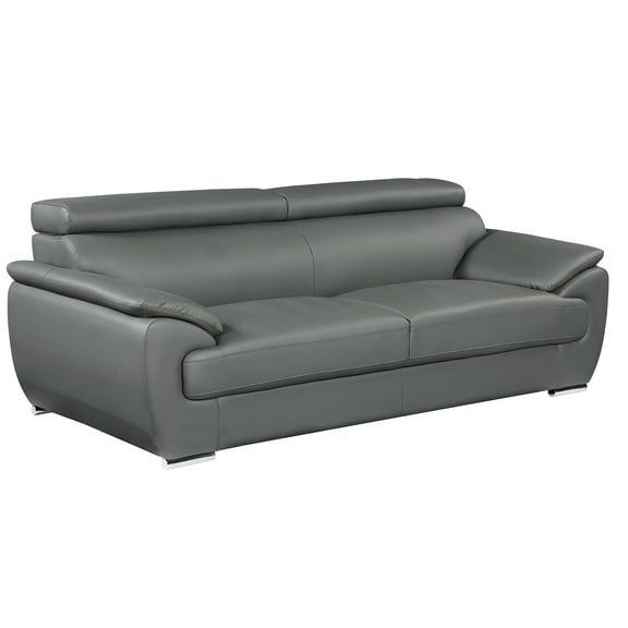 Kiln-dried Hardwood Frame Leather In Gray With 3-layer Foam Cushioning, Stainless Steel Legs, Solid Brazilian Wood Couch And Frame, High Legs