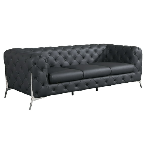 Kiln-dried Hardwood Frame Leather With Stainless Steel Legs And 3-layer Foam Cushioning High Cushioned In Gray