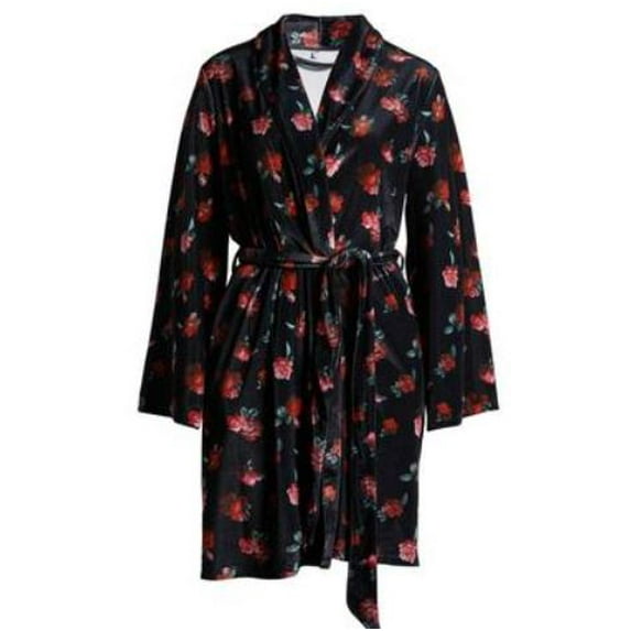 Kilo Brava Women's Multi Floral Short Velvet Robe, Large