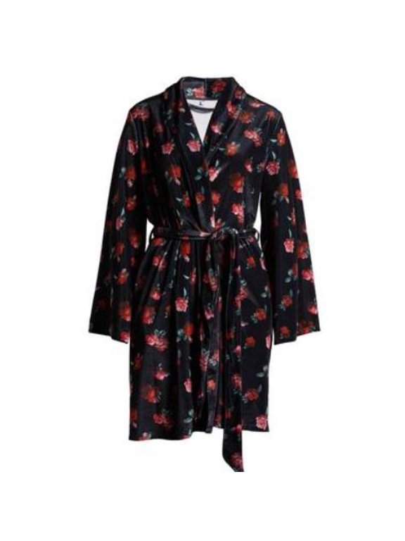 Women's Multi Floral Short Velvet Robe, Large