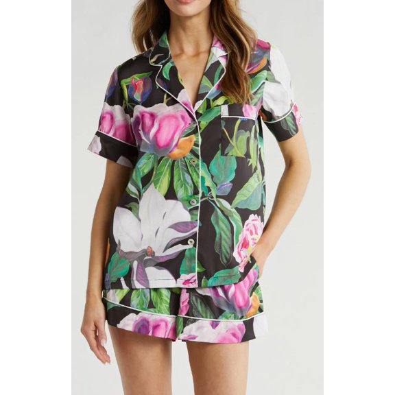 Kilo Brava Women's Multi Summer Shadows Satin Short Pajama Set, XL