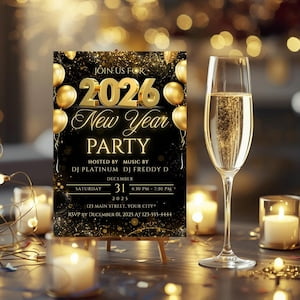 Kiloa 2026 New Year Party Flyer, Editable Canva Template, 8x12 UNFRAMED