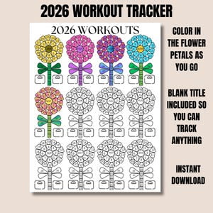 Kiloa 2026 Workouts Tracker Coloring Page Printable, Coloring Workout Calendar, Year Workout Tracking Coloring Sheet, Daily tracker, Fitness log, 24x36 UNFRAMED