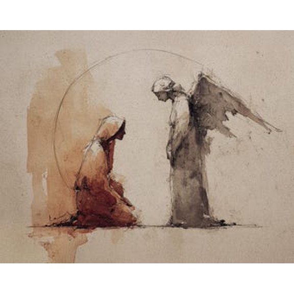 Kiloa Annunciation Angel Mary Minimalist Christian Poster, 12x18 UNFRAMED