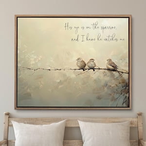 Kiloa Birds Wall Art, His Eye Is On The Sparrow, Christian Wall Decor, 8x12 UNFRAMED